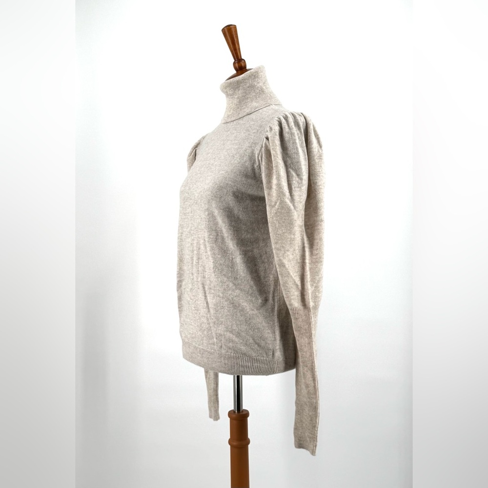 Aqua Cream Oatmeal Cashmere Puff Sleeve Turtleneck Sweater Size L - Picture 9 of 10